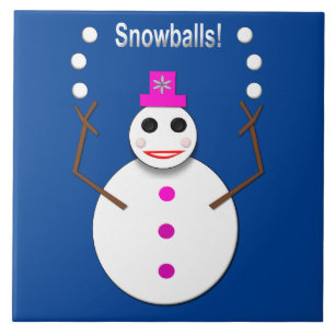 Christmas Snowlady Juggling Snowballs Funny Ceramic Tile
