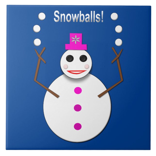 Christmas Snowlady Juggling Snowballs Funny Ceramic Tile (Front)
