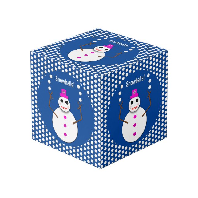 Christmas Snowlady Juggling Snowballs Funny Cube (Front Angled)