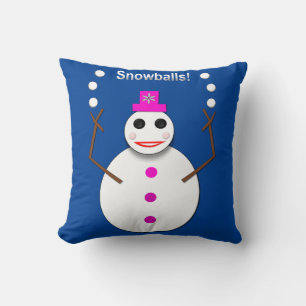 Christmas Snowlady Juggling Snowballs Funny Cushion