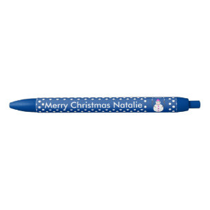 Christmas Snowlady Juggling Snowballs Funny Custom Blue Ink Pen