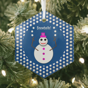 Christmas Snowlady Juggling Snowballs Funny Glass Tree Decoration