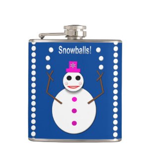 Christmas Snowlady Juggling Snowballs Funny Hip Flask