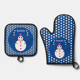 Christmas Snowlady Juggling Snowballs Funny Oven Mitt & Pot Holder Set
