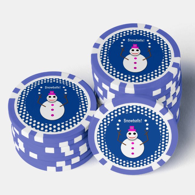 Christmas Snowlady Juggling Snowballs Funny Poker Chips (Stack)