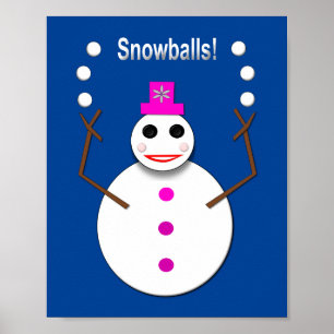 Christmas Snowlady Juggling Snowballs Funny Poster