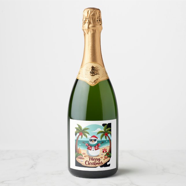 christmas Snowman (2) Sparkling Wine Label (Front)