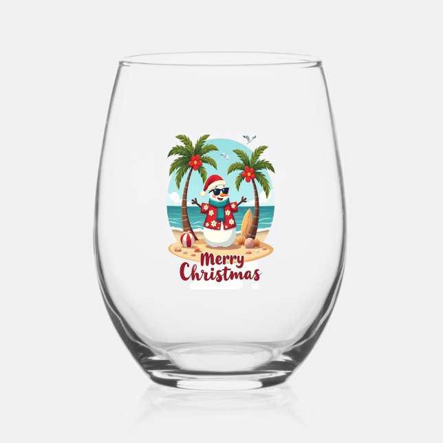 christmas Snowman (3) Stemless Wine Glass (Front)