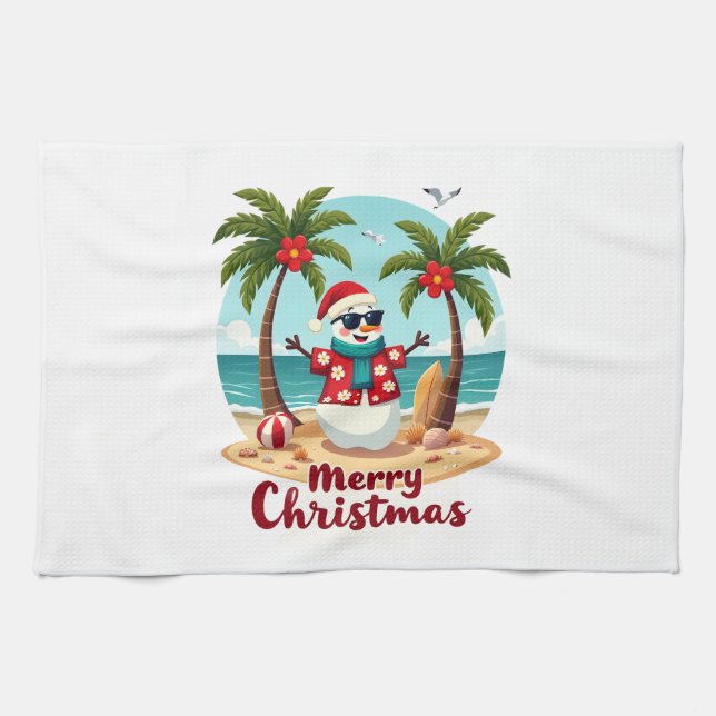 christmas Snowman (3) Tea Towel (Horizontal)