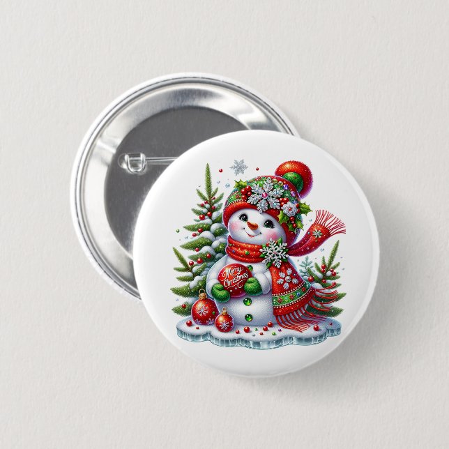 Christmas Snowman 6 Cm Round Badge (Front & Back)