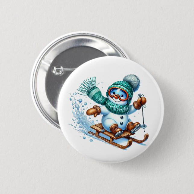 Christmas Snowman 6 Cm Round Badge (Front & Back)