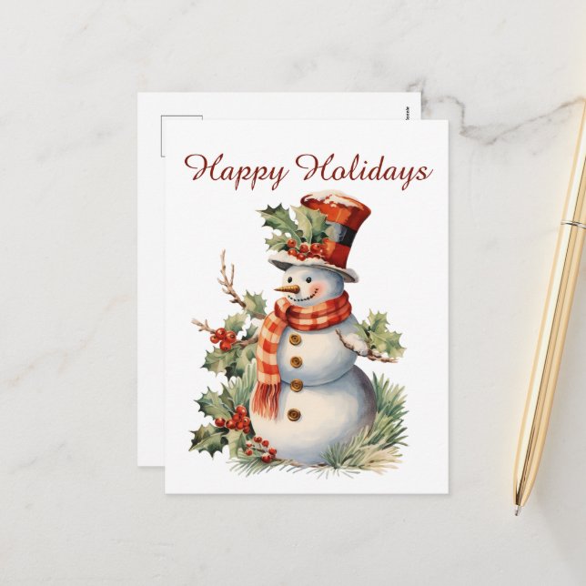 Christmas snowman add text watercolor Holiday (Front/Back In Situ)