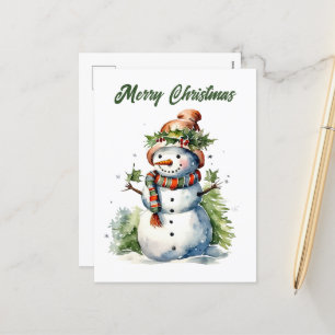 Christmas snowman add text watercolor Holiday