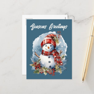 Christmas snowman add text watercolor Holiday Postcard