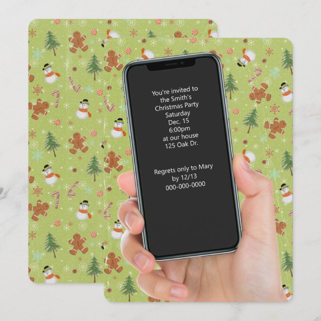 Christmas snowman and gingerbread man party invitation (Front/Back)