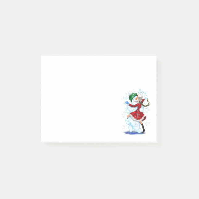 Christmas Snowman and Girl Dance Fun Post-it Notes (Front)