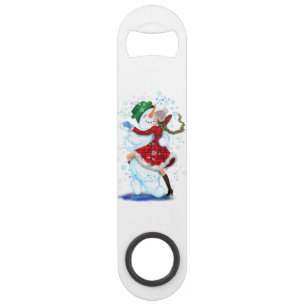 Christmas Snowman and Girl Dancers Bottle Opener
