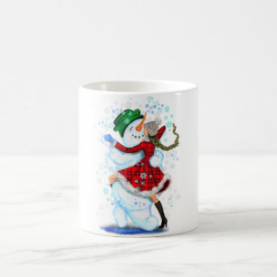Christmas Snowman and Girl Dancers Coffee Mug