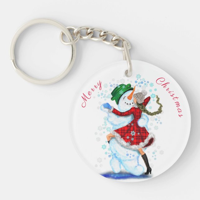 Christmas Snowman and Girl Dancers Keychain (Front)