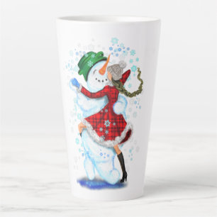 Christmas Snowman and Girl Dancers Latte Mug