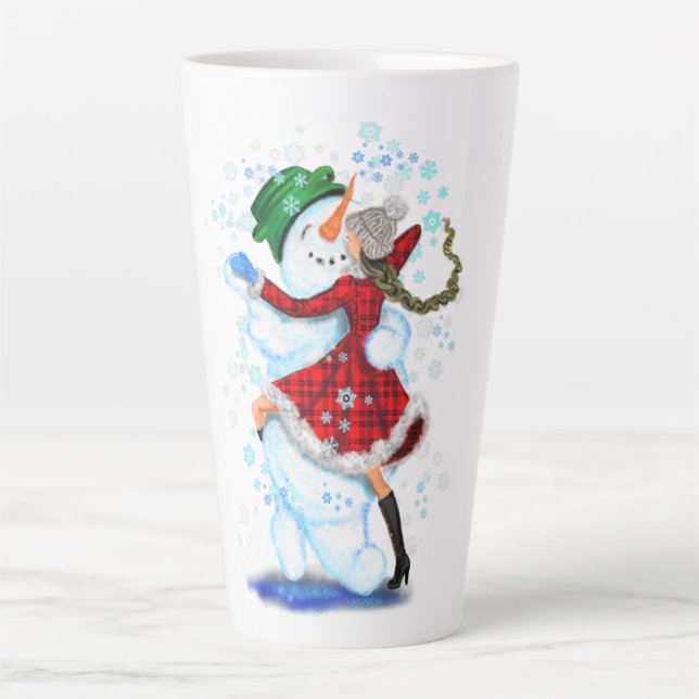 Christmas Snowman and Girl Dancers Latte Mug (Front)