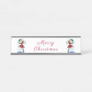 Christmas Snowman and Girl Dancers Name Plate