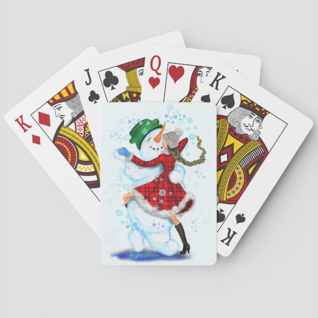 Christmas Snowman and Girl Dancers Playing Cards (Back)