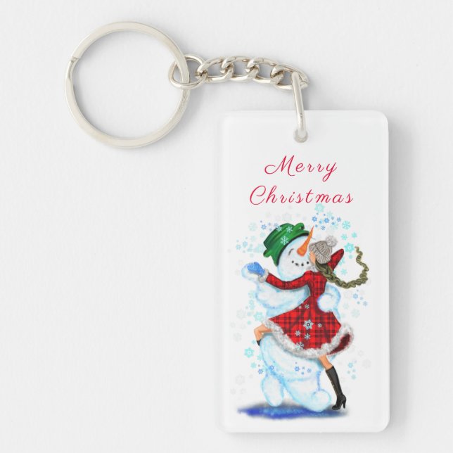 Christmas Snowman and Girl Dancing Keychain (Front)