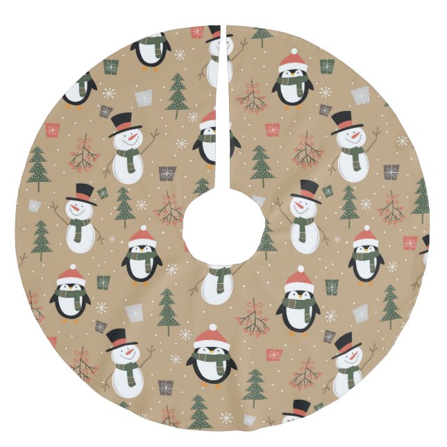 Christmas Snowman and Penguins Tree Skirt (Front)