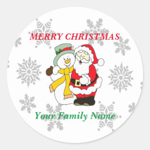 Christmas Snowman and Santa Classic Round Sticker