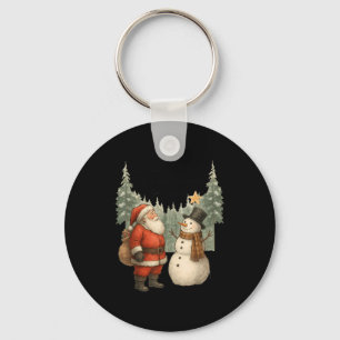 Christmas Snowman And Santa He Was Made Snow  Key Ring