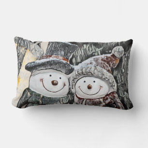 Christmas Snowman and Snow woman Throw Pillow