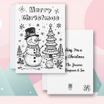Christmas Snowman and Tree | Colour Me  Holiday Card<br><div class="desc">Personalised Colouring Christmas card with a cute snowman and Christmas tree on a wintery snowy day. On the back you can personalise your holiday message and add your family's names. Send these unique Christmas cards this year!</div>