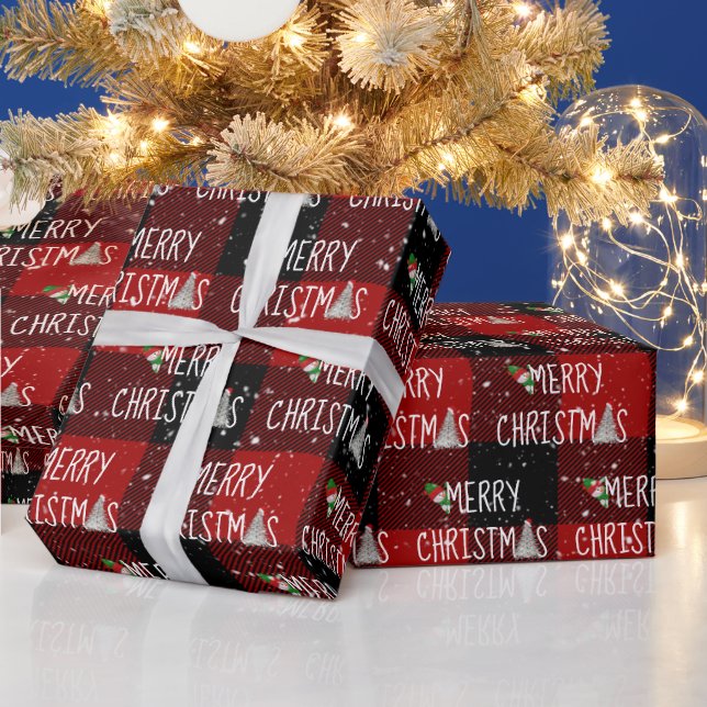 Christmas Snowman and Tree in Snowflakes Wrapping Paper (Holidays)