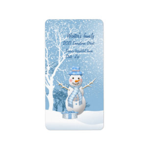 Christmas snowman and trees Avery Label