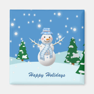 Christmas snowman and trees Magnet