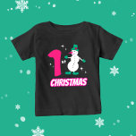 Christmas snowman  baby T-Shirt<br><div class="desc">Cute white snowman with number one for first Christmas</div>
