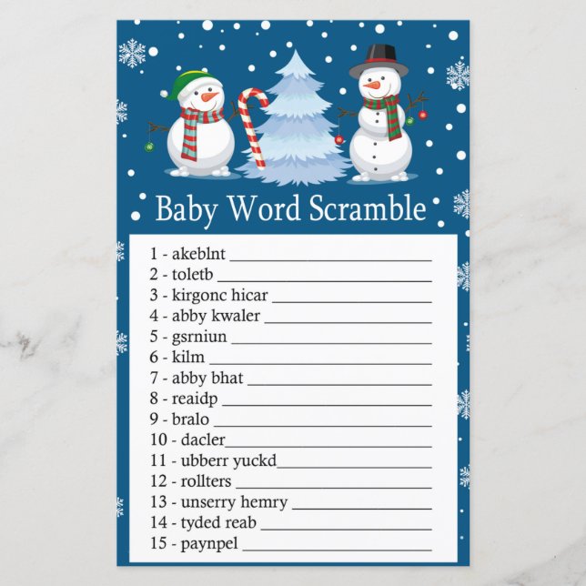 Christmas Snowman Baby word scramble game (Front)
