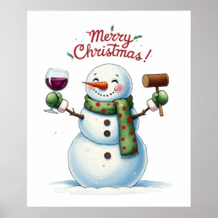 Christmas snowman bar lounge drinking party wine  poster