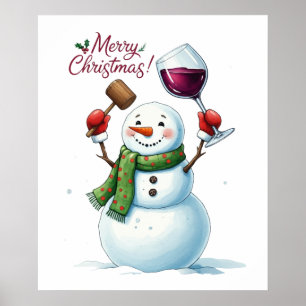 Christmas snowman bar lounge drinking party wine  poster