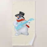 Christmas Snowman Beach Towel Guitar Player<br><div class="desc">Snowman with Guitar MIGNED paiting</div>