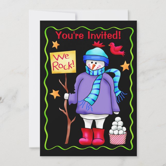 Christmas Snowman Black Party Event Invitation (Front)