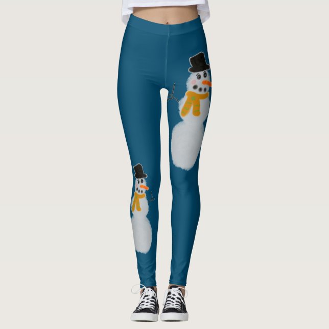Christmas Snowman Blue Leggings (Front)