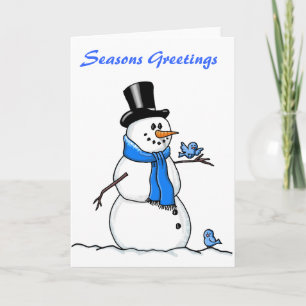 Christmas Snowman Bluebirds Holiday Card