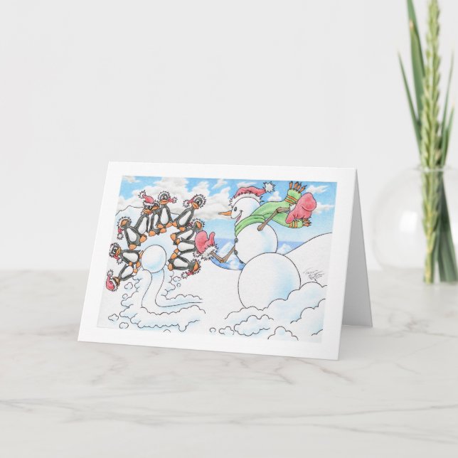 Christmas Snowman Bowler Holiday Card (Front)