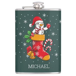 Christmas Snowman Candy Cane Hip Flask