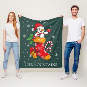 Christmas Snowman Candy Cane Personalised Family Fleece Blanket
