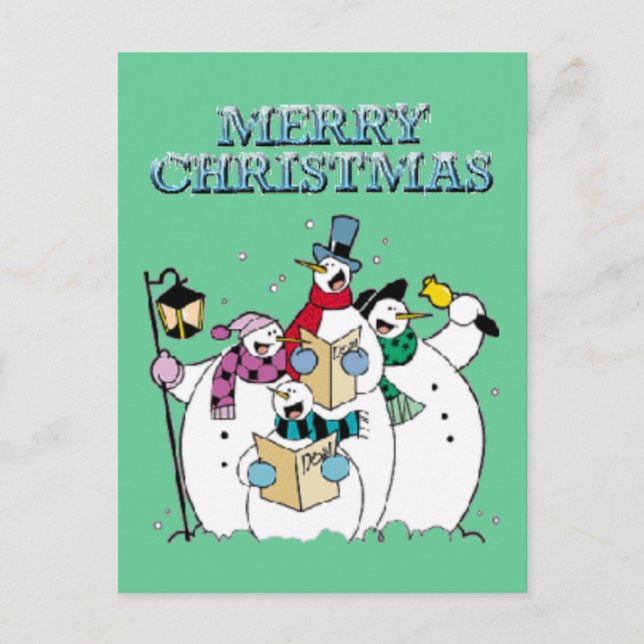 Christmas Snowman Carolers Postcard (Front)