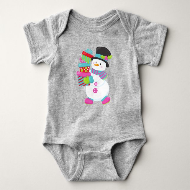 Christmas Snowman, Carrot Nose, Gifts, Presents Baby Bodysuit (Front)