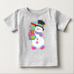 Christmas Snowman, Carrot Nose, Gifts, Presents Baby T-Shirt<br><div class="desc">Cute,  fun and adorable design of snowman with carrot nose and gifts. Modern and trendy gift,  perfect for Christmas or New Year's celebration.</div>